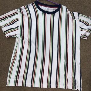 White multi-colored striped Urban Outfitters tee.
